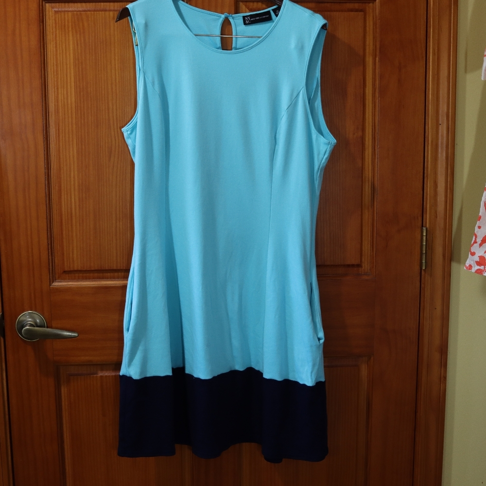 New York & Company Light Blue and Navy Sleeveless Mini Dress